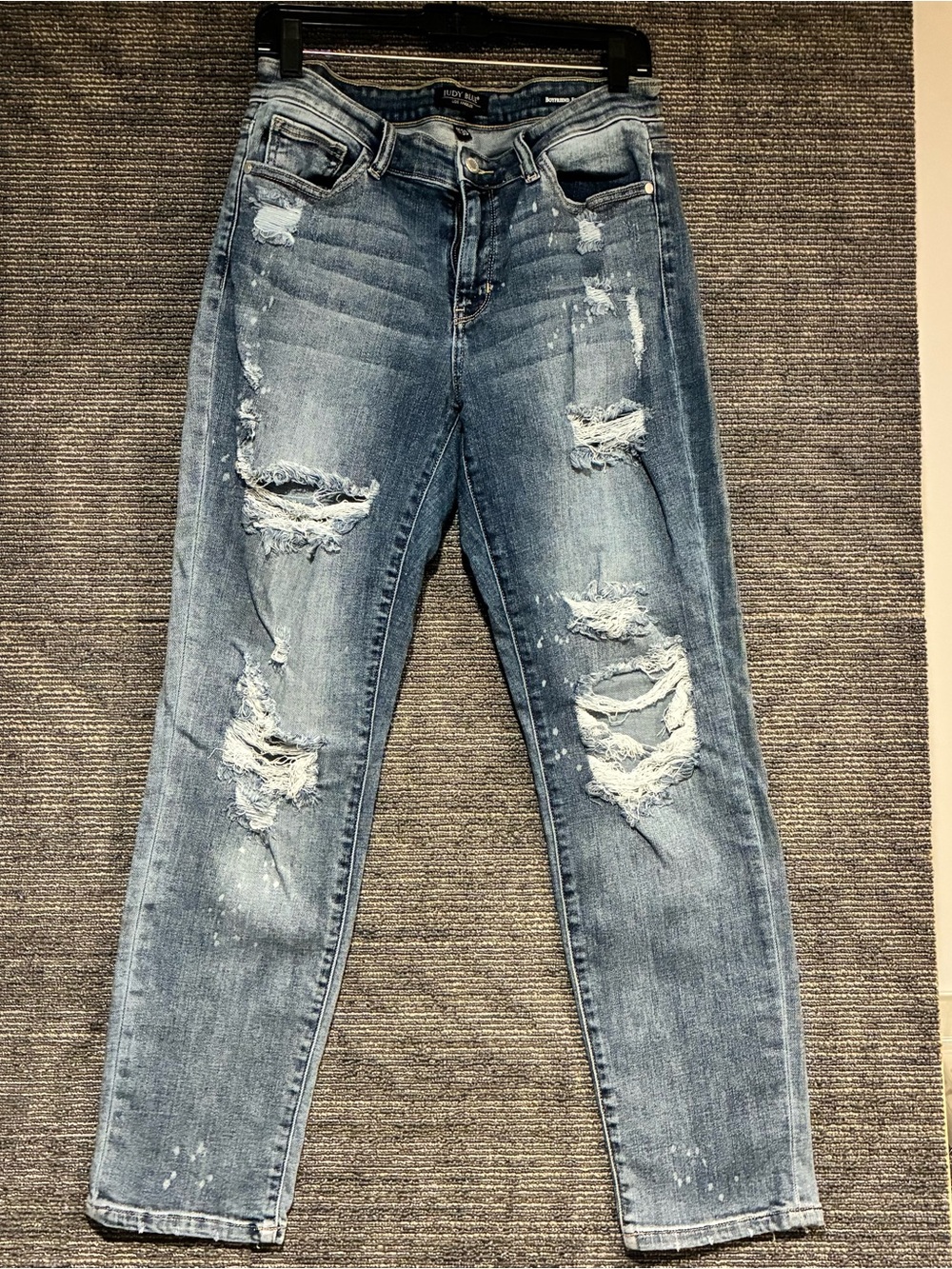 Judy Blue Distressed Boyfriend Jeans in Light Blue Wash comfort stretch